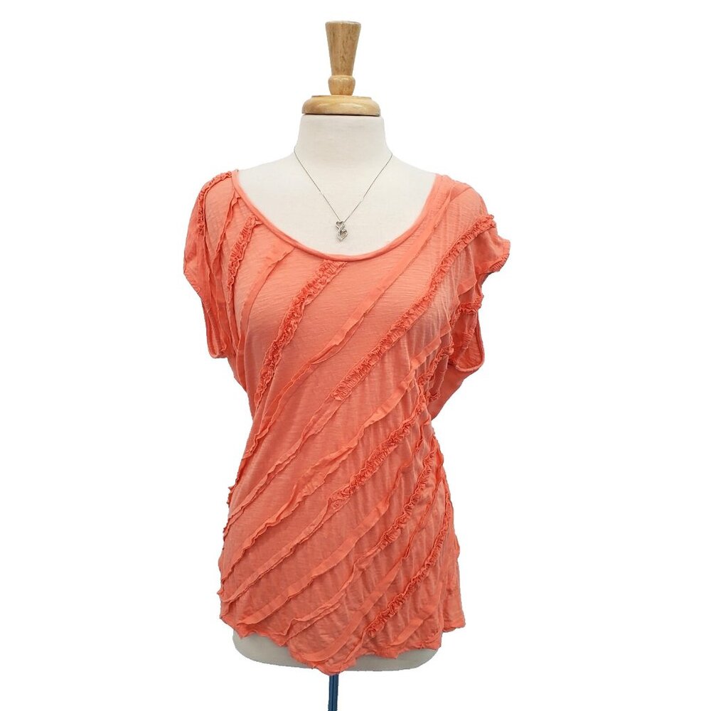 Lauren Conrad Womens Coral Textured Striped Short Sleeve Summer Top XL Feminine